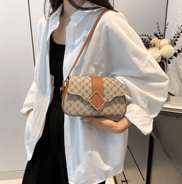 Women’s Retro Plaid Shoulder Bag – Hot Sale Small Square Bag with Color Collision Floral Design, High-End Unique Fashion