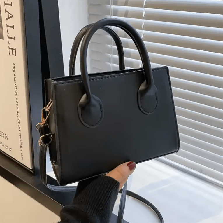 Women’s Minimalist Black Small Square Bag – All-Match Top Handle Purse, Classic Shoulder & Crossbody Handbag for Work