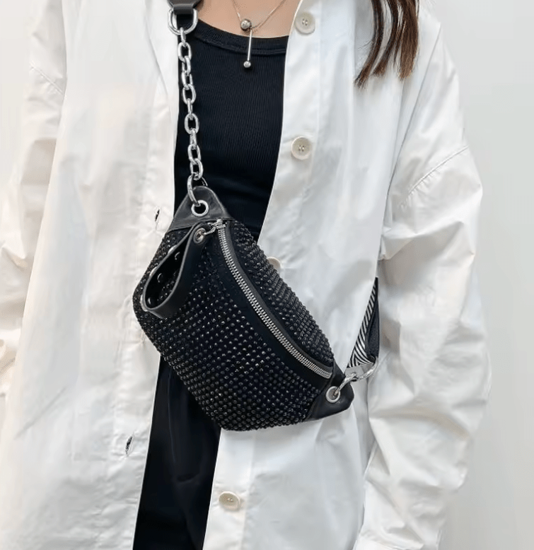 Women’s Brand Diamond Waist Bag – Chain Fanny Pack & Phone Pouch, Fashion PU Shoulder, Crossbody, Chest & Hip Belt Bag