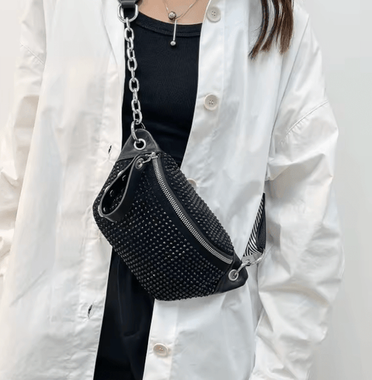 Women’s Brand Diamond Waist Bag – Chain Fanny Pack & Phone Pouch, Fashion PU Shoulder, Crossbody, Chest & Hip Belt Bag