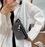 Women’s Brand Diamond Waist Bag – Chain Fanny Pack & Phone Pouch, Fashion PU Shoulder, Crossbody, Chest & Hip Belt Bag