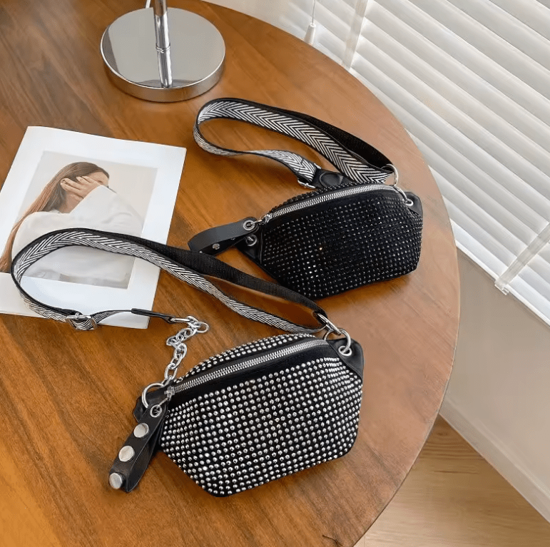 Women’s Brand Diamond Waist Bag – Chain Fanny Pack & Phone Pouch, Fashion PU Shoulder, Crossbody, Chest & Hip Belt Bag