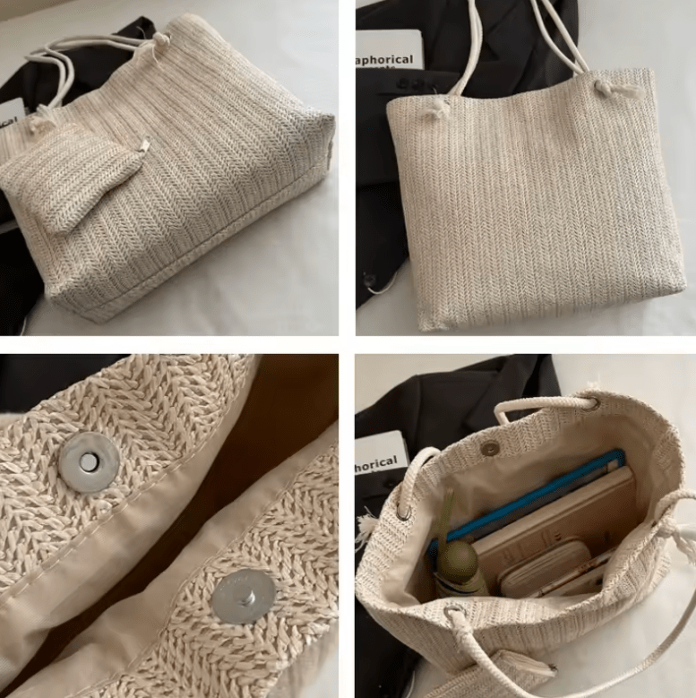 Designer Women’s Large-Capacity Straw Tote – Fashion Summer Beach Bag, Casual Bali Style Big Purse