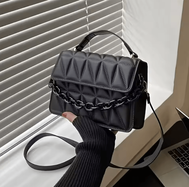 Women’s Diamond Chain Handbag – Retro Embossed Small Square Shoulder & Crossbody Bag