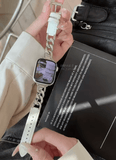 Women’s Slim Leather Apple Watch Band – Elegant Metal Link Thin Strap, Correa for iWatch
