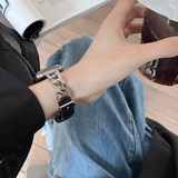 Women’s Slim Leather Apple Watch Band – Elegant Metal Link Thin Strap, Correa for iWatch