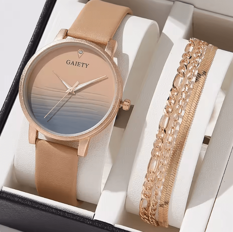 GAIETY Elegant Simplicity Women’s Dress Watch – Luxury Casual Gradient Color Quartz Wristwatch with Leather Strap