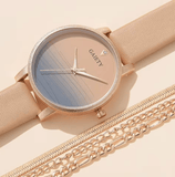 GAIETY Elegant Simplicity Women’s Dress Watch – Luxury Casual Gradient Color Quartz Wristwatch with Leather Strap