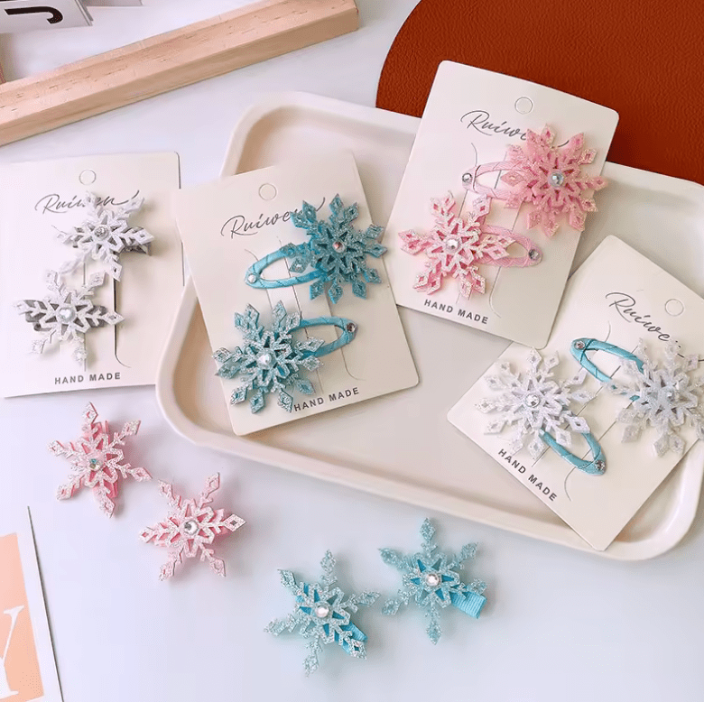2pcs Winter new Frozen snowflake hairpin children's hair clip Elsa princess hair accessory girl side BB clip