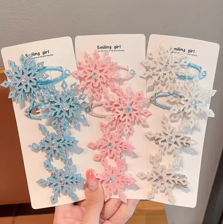 2pcs Winter new Frozen snowflake hairpin children's hair clip Elsa princess hair accessory girl side BB clip