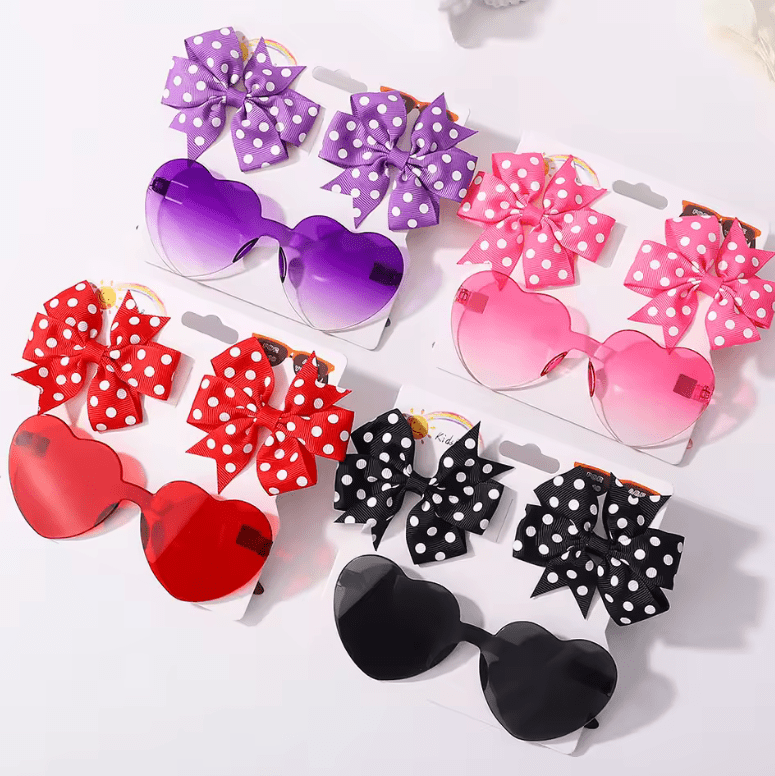 3Pcs/set Kids Cute Solid Dot Hairpin Colorful Heart Sun Glasses Set Girls Boutique Bowknot Hair Clips Children Hair Accessories