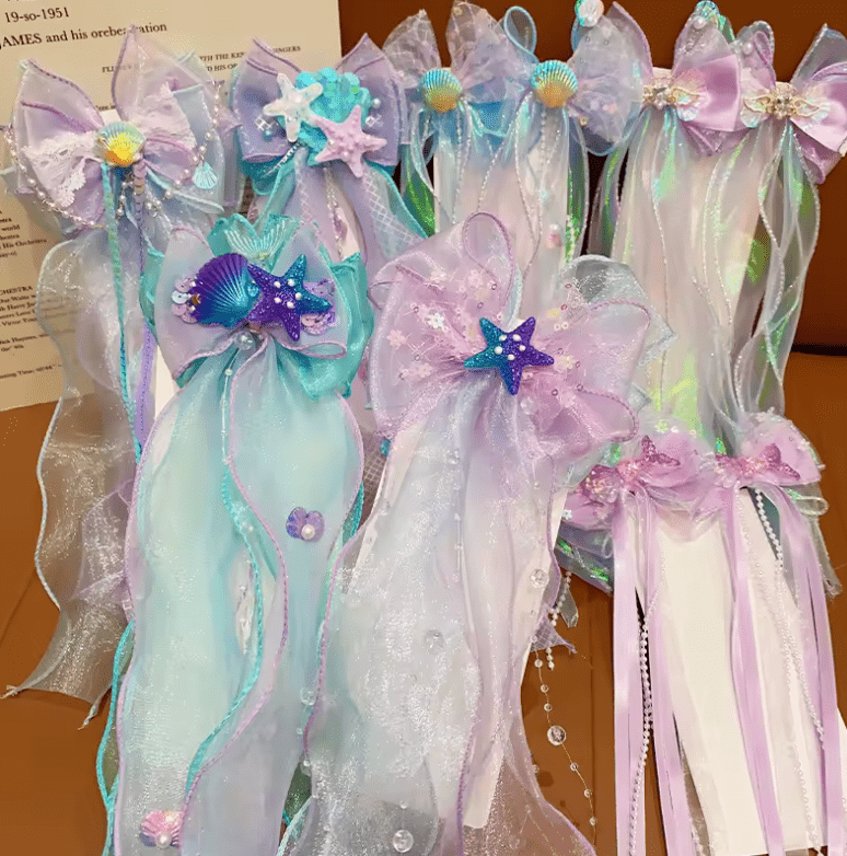 2PCS Mermaid Headwear, Children's Princess Bow, Hairpin, Girls' Floating Yarn, Braided Hair Clip Mermaid Maiden Hair Accessory