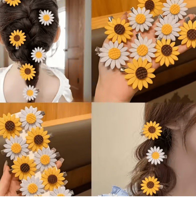 10/20PCS Sunflower Hair Clips - Stylish and Versatile Side Bangs Duckbill Clips, Kids' Non-woven Cotton Sunflower Hair Accessori