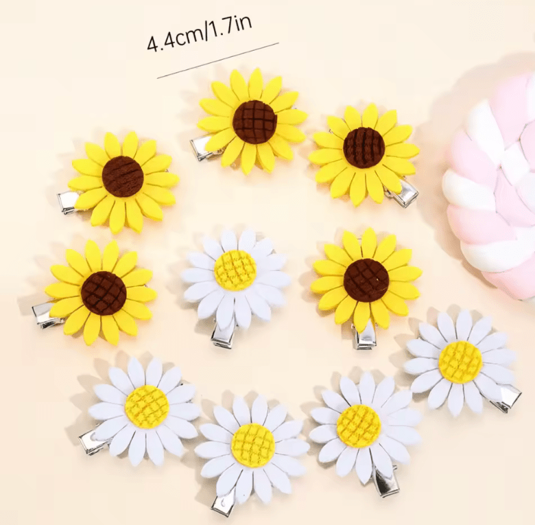 10/20PCS Sunflower Hair Clips - Stylish and Versatile Side Bangs Duckbill Clips, Kids' Non-woven Cotton Sunflower Hair Accessori