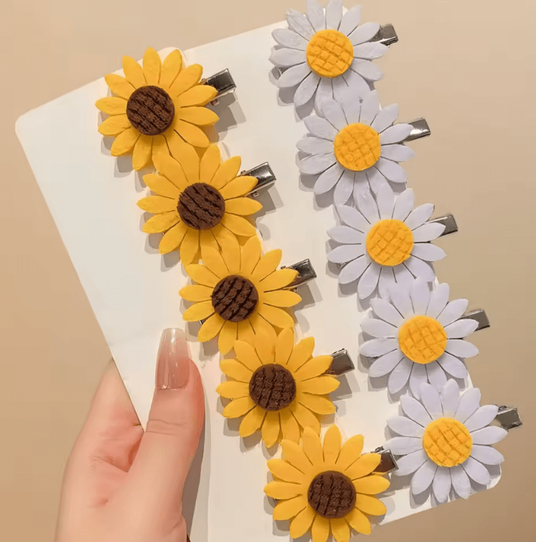10/20PCS Sunflower Hair Clips - Stylish and Versatile Side Bangs Duckbill Clips, Kids' Non-woven Cotton Sunflower Hair Accessori