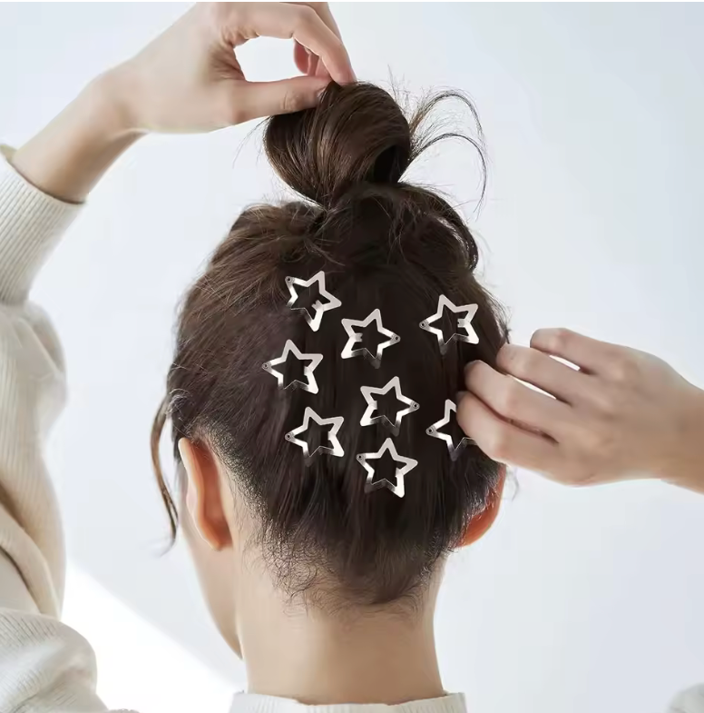 50/100pcs Y2K Silver Star Hair Clips for Girls Metal Snap Clip Hairpins Barrettes Hair Grip Jewel Hair Accessories