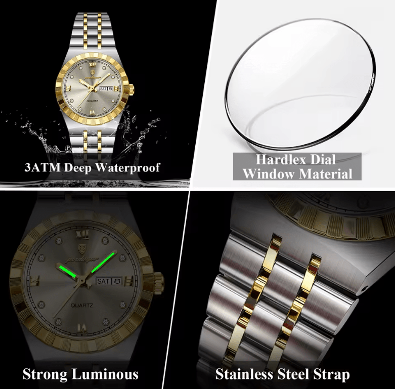 POEDAGAR Luxury Original Ladies Watch Luminous Waterproof Week Date Woman Wristwatch Stainless Steel Women Quartz Watches Female