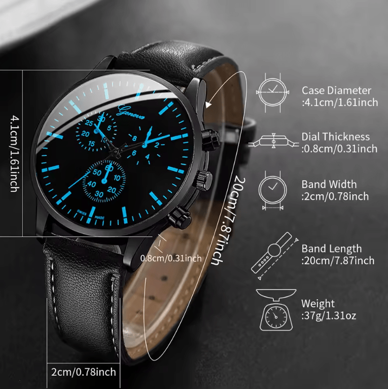 Men's Business Quartz Watch Set with Bracelet & Necklace