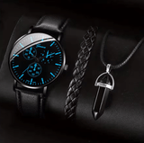 Men's Business Quartz Watch Set with Bracelet & Necklace