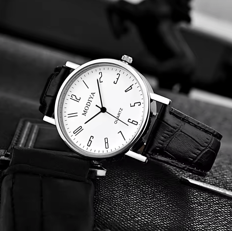 Men's Quartz Watch & PU Leather Bracelets Set (5-Piece)
