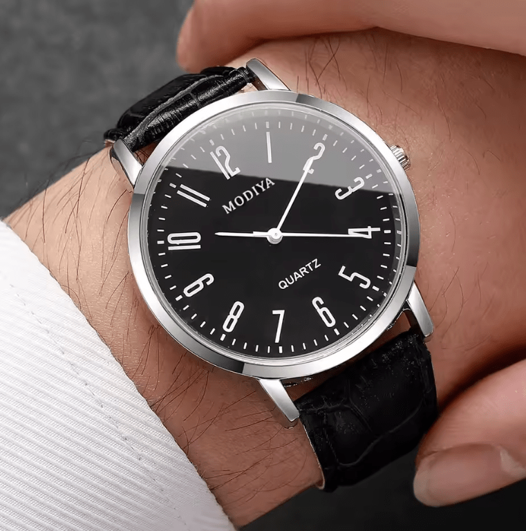 Men's Arabic Dial Quartz Watch Set (3-Pack) with Leather Straps