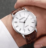 Men's Arabic Dial Quartz Watch Set (3-Pack) with Leather Straps