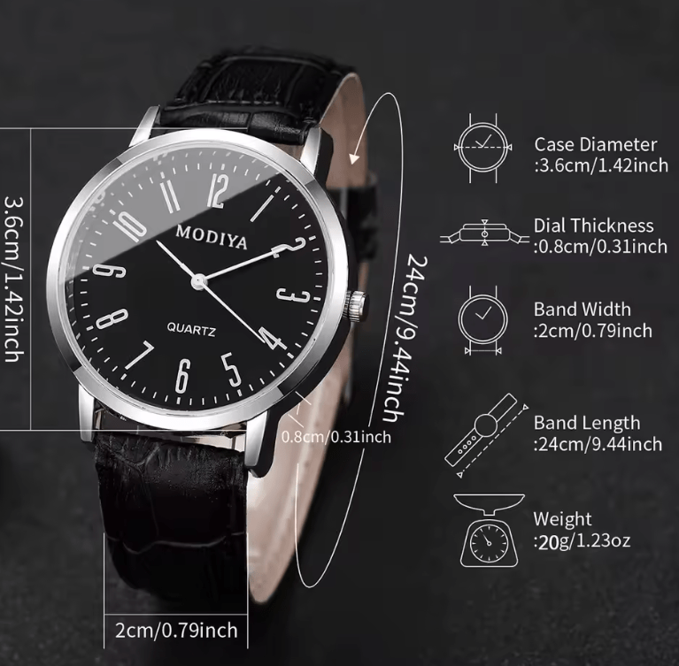 Men's Arabic Dial Quartz Watch Set (3-Pack) with Leather Straps