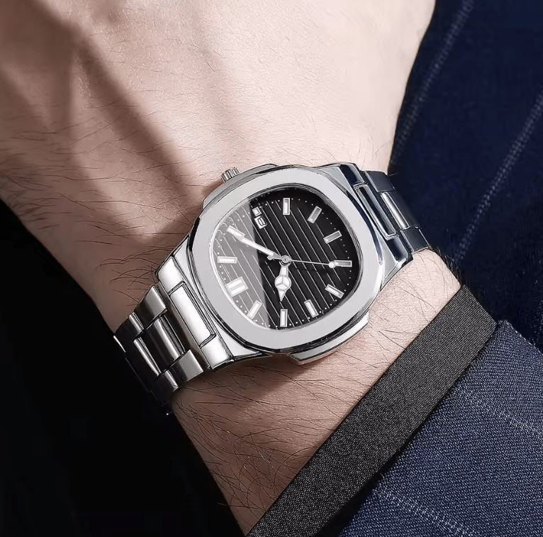 Men's Square Business Watch Set – Stainless Steel Quartz