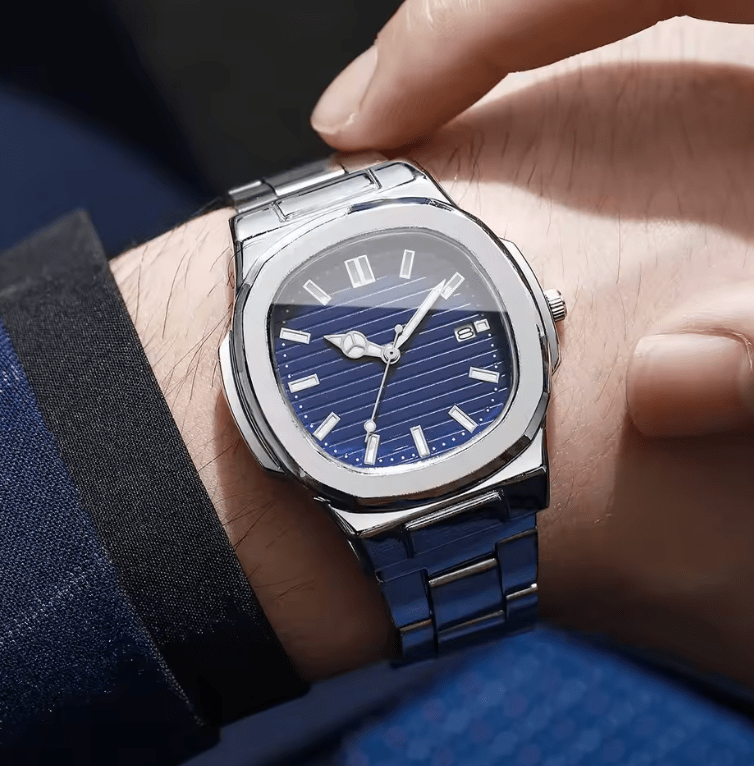 Men's Square Business Watch Set – Stainless Steel Quartz