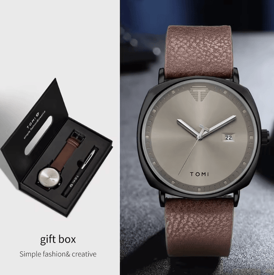 Tomi Men's Watch & Pen Gift Set - Business Quartz Calendar