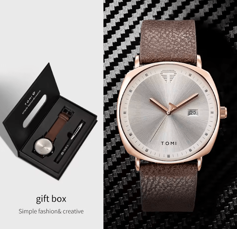 Tomi Men's Watch & Pen Gift Set - Business Quartz Calendar