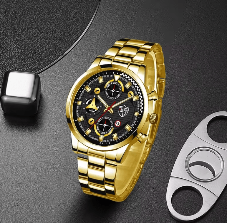 Deyros 3-Piece Men’s Quartz Watch Set with Bracelet & Necklace