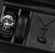 Men's Stainless Steel Calendar Quartz Watch & Jewelry Set (4pcs)