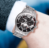 Men's Stainless Steel Calendar Quartz Watch & Jewelry Set (4pcs)
