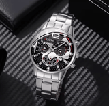 Men's Stainless Steel Calendar Quartz Watch & Jewelry Set (4pcs)