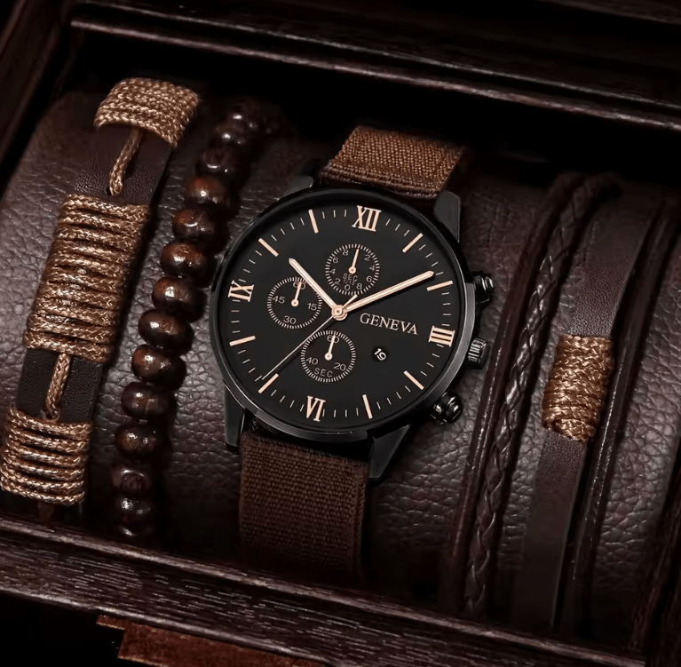 Men's Quartz Watch & Bracelet Set (4–5 pcs)
