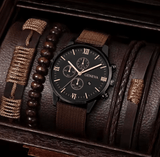 Men's Quartz Watch & Bracelet Set (4–5 pcs)