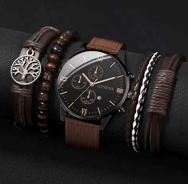 Men's Quartz Watch & Bracelet Set (4–5 pcs)
