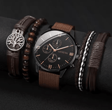 Men's Quartz Watch & Bracelet Set (4–5 pcs)
