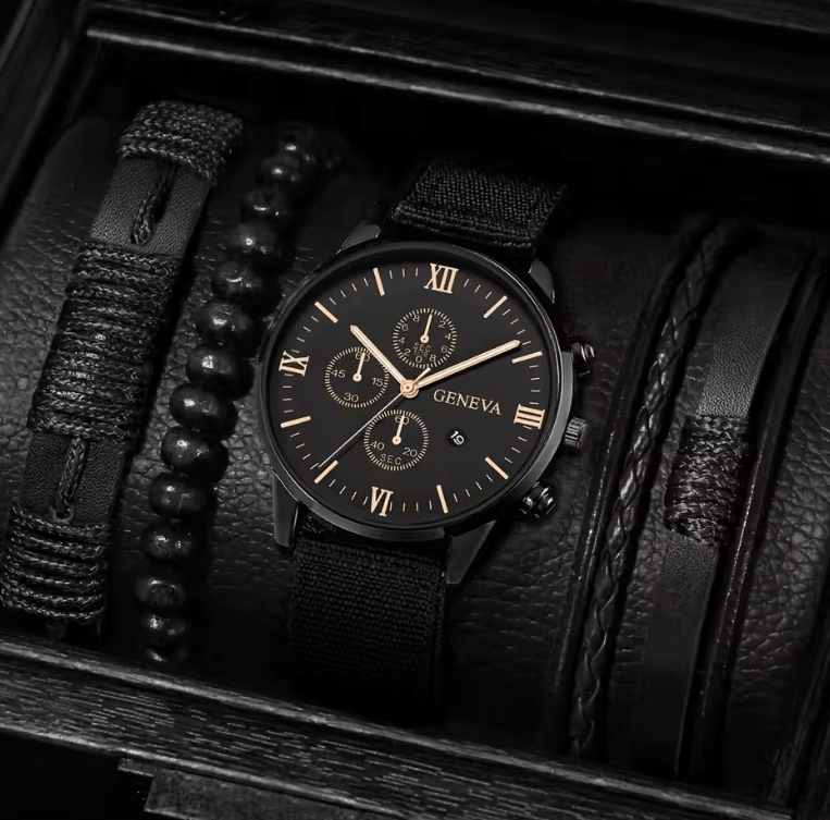 Men's Quartz Watch & Bracelet Set (4–5 pcs)