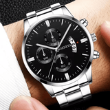 Men’s Stainless Steel Quartz Watch Set with Calendar (3pcs)