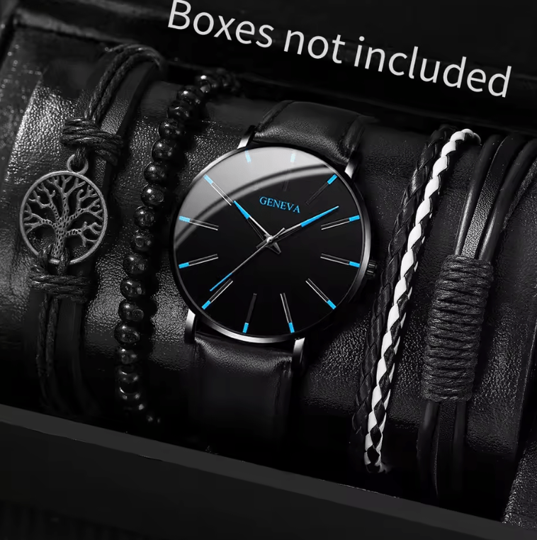 Men's Quartz Watch & Bracelet Set – Business Casual Style
