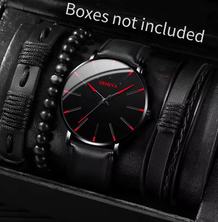 Men's Quartz Watch & Bracelet Set – Business Casual Style