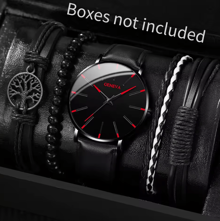 Men's Quartz Watch & Bracelet Set – Business Casual Style