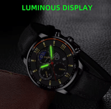 Men's Quartz Watch & Leather Bracelet Set – Luminous