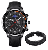 Men's Quartz Watch & Leather Bracelet Set – Luminous