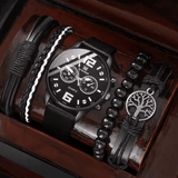 Men's Retro Quartz Watch Set (5pcs) - Big Dial, Casual Sports