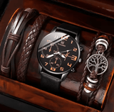 Men's Retro Quartz Watch Set (5pcs) - Big Dial, Casual Sports