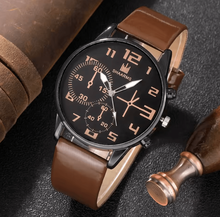 Men's Retro Quartz Watch Set (5pcs) - Big Dial, Casual Sports