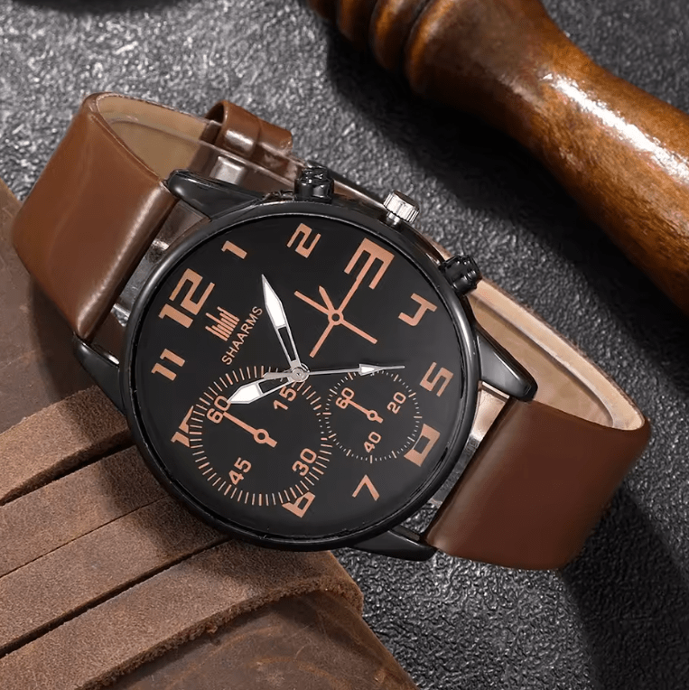 Men's Retro Quartz Watch Set (5pcs) - Big Dial, Casual Sports